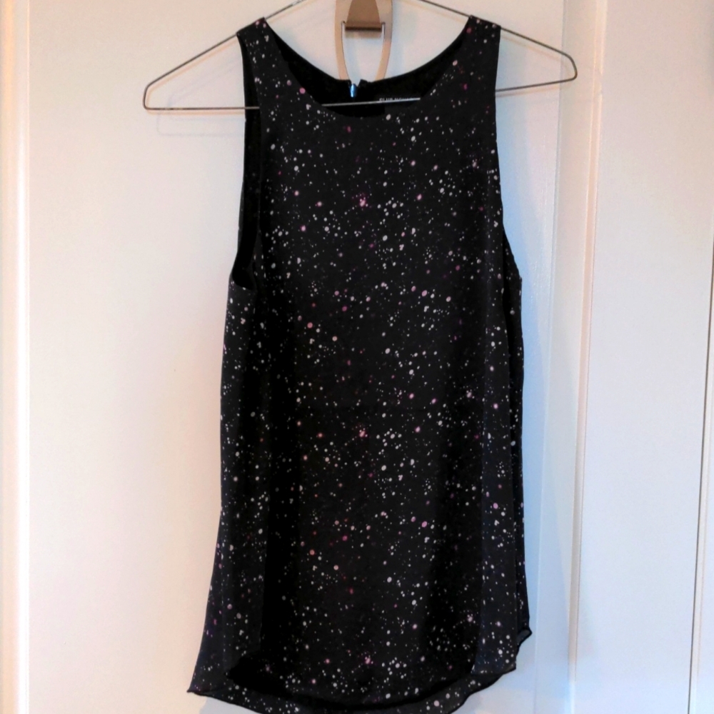 Club Monaco 100% silk racer back constellation blouse